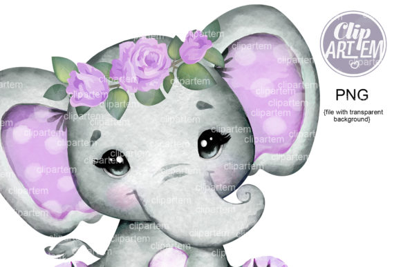 Charming Purple Elephant Floral Crown PNG Images