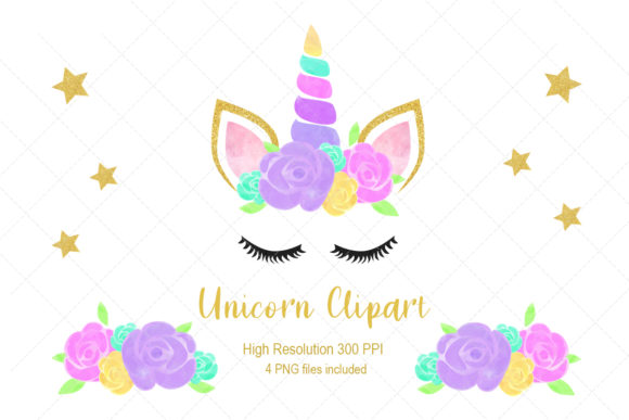Unicorn Face Clipart with Floral Elegance